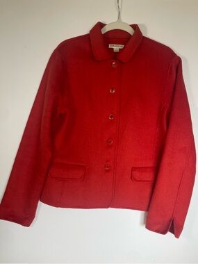 Pendleton Bright Red Wool Button-Front Pea Coat